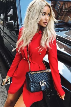 Rebellious Fashion Red Button Detail Blazer Dress - Kayleigh