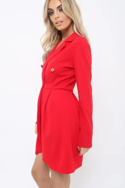 Rebellious Fashion Red Button Detail Blazer Dress - Kayleigh