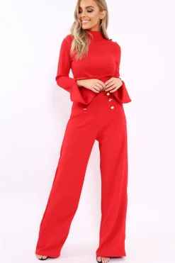 Rebellious Fashion Red Button Detail Co-ord - Kendi