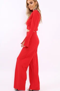 Rebellious Fashion Red Button Detail Co-ord - Kendi