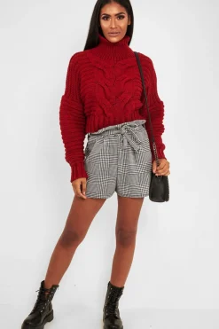 Rebellious Fashion Red Cable Knit Sleeve Detail Jumper - Miyonna