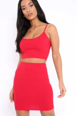 Rebellious Fashion Red Cami Crop Top And Mini Skirt Co-Ord - Riely