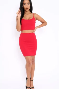 Rebellious Fashion Red Cami Crop Top And Mini Skirt Co-Ord - Riely