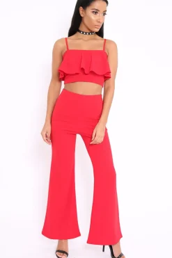 Rebellious Fashion Red Cami Trouser Two Piece Set - Roselle
