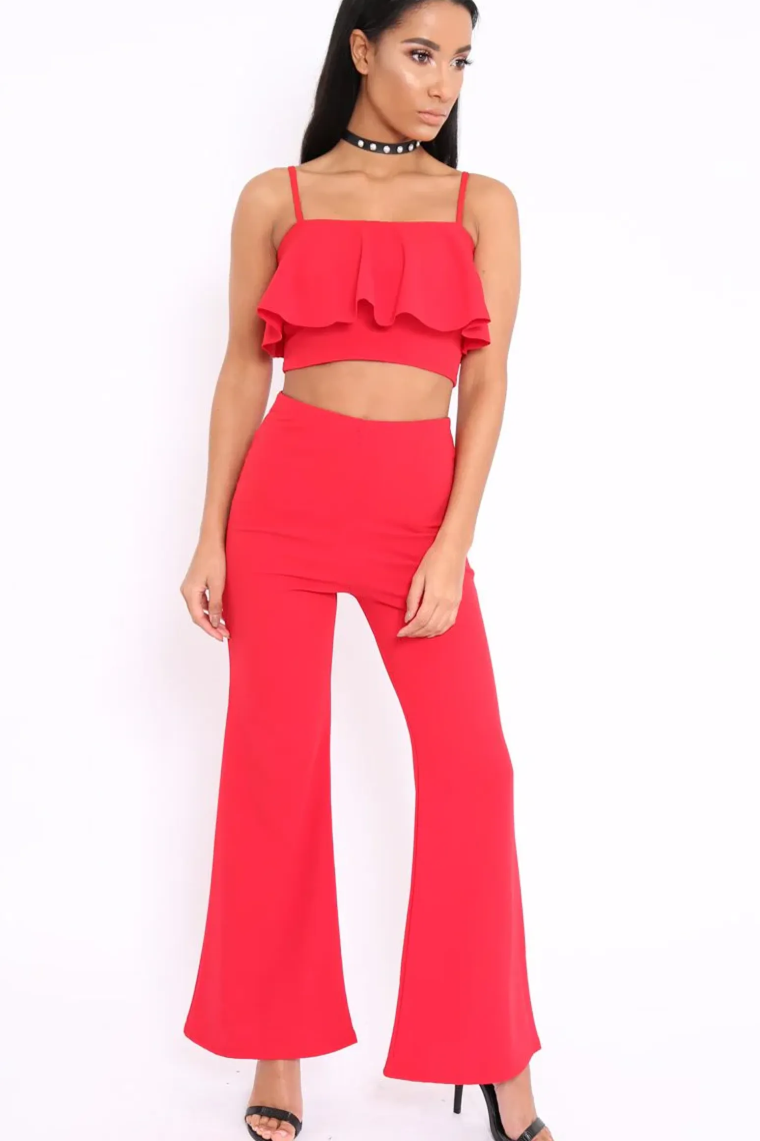 Rebellious Fashion Red Cami Trouser Two Piece Set - Roselle