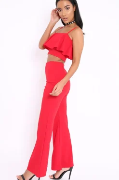 Rebellious Fashion Red Cami Trouser Two Piece Set - Roselle