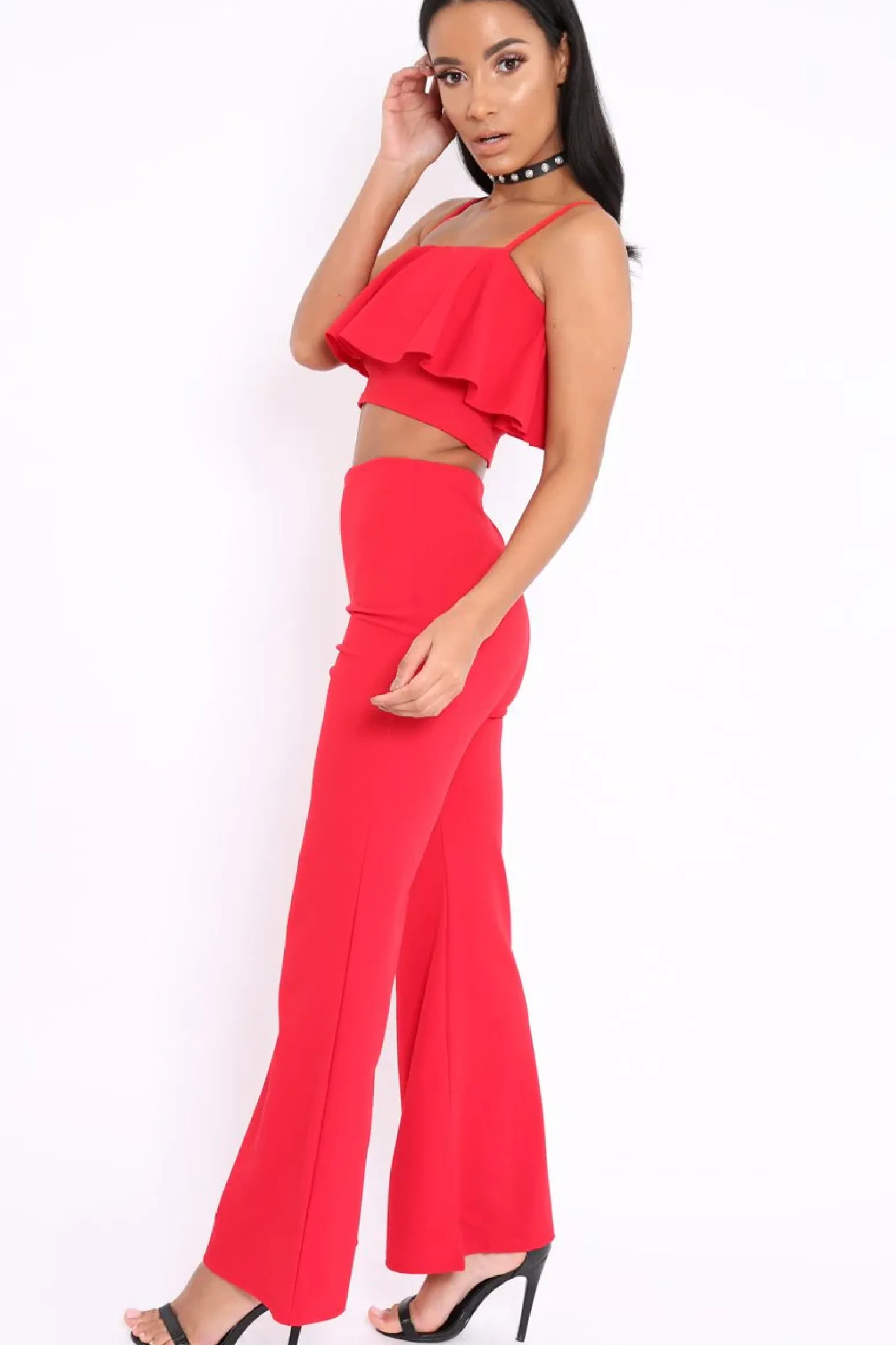 Rebellious Fashion Red Cami Trouser Two Piece Set - Roselle