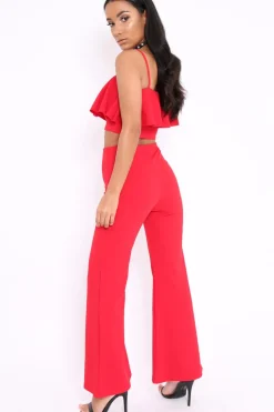 Rebellious Fashion Red Cami Trouser Two Piece Set - Roselle
