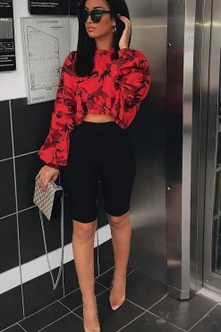 Rebellious Fashion Red Camo Cropped Batwing Jumper - Lizy