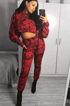 Rebellious Fashion Red Camo Print Trousers - Lyza