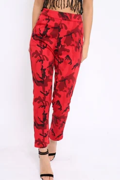 Rebellious Fashion Red Camo Print Trousers - Lyza