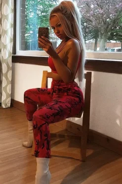 Rebellious Fashion Red Camo Print Trousers - Lyza