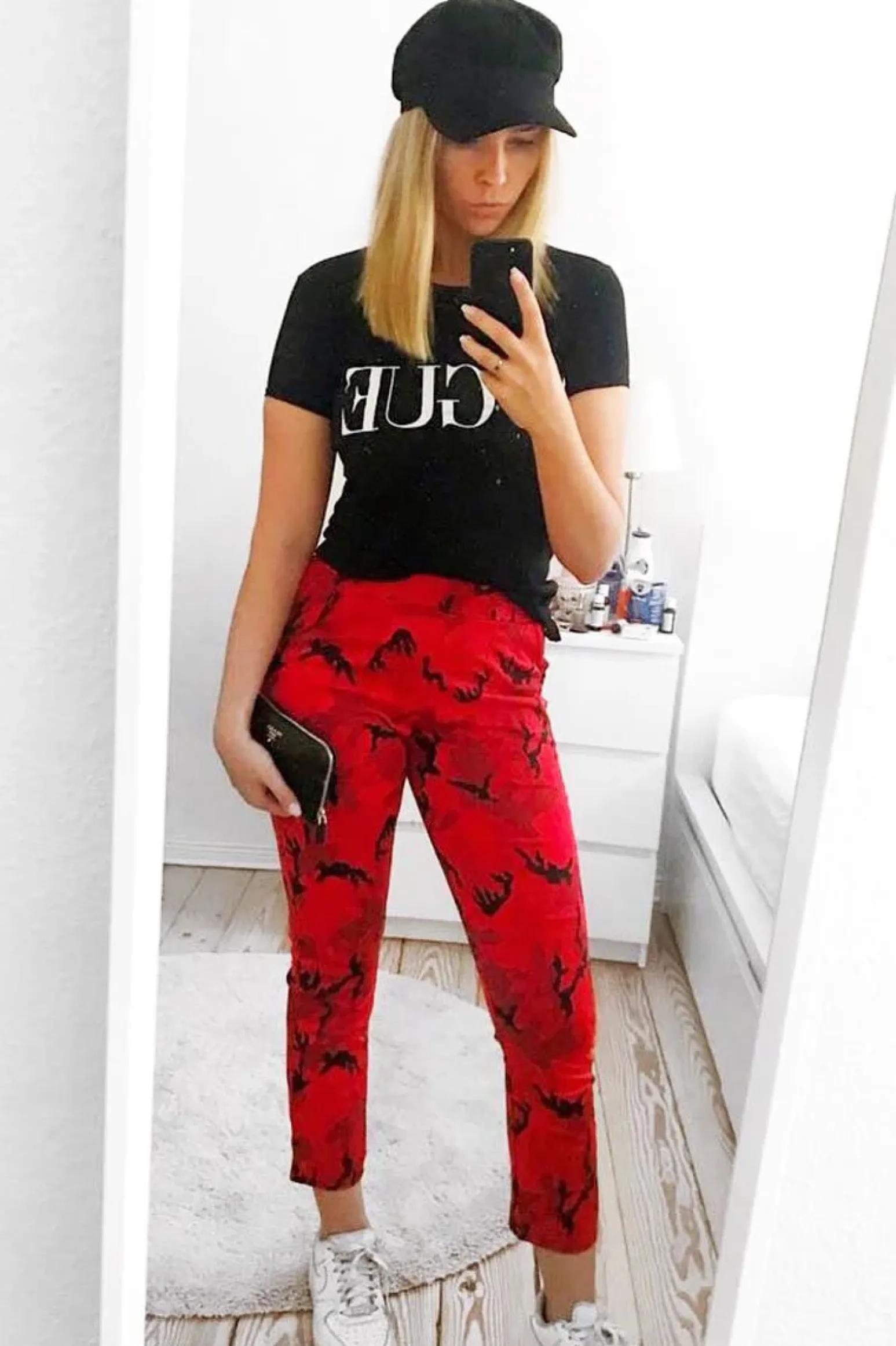 Rebellious Fashion Red Camo Print Trousers - Lyza