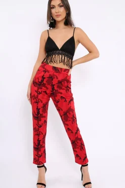 Rebellious Fashion Red Camo Print Trousers - Lyza