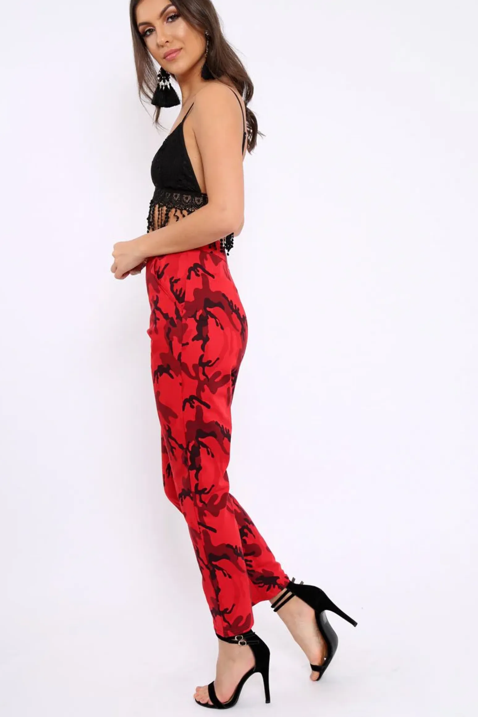 Rebellious Fashion Red Camo Print Trousers - Lyza