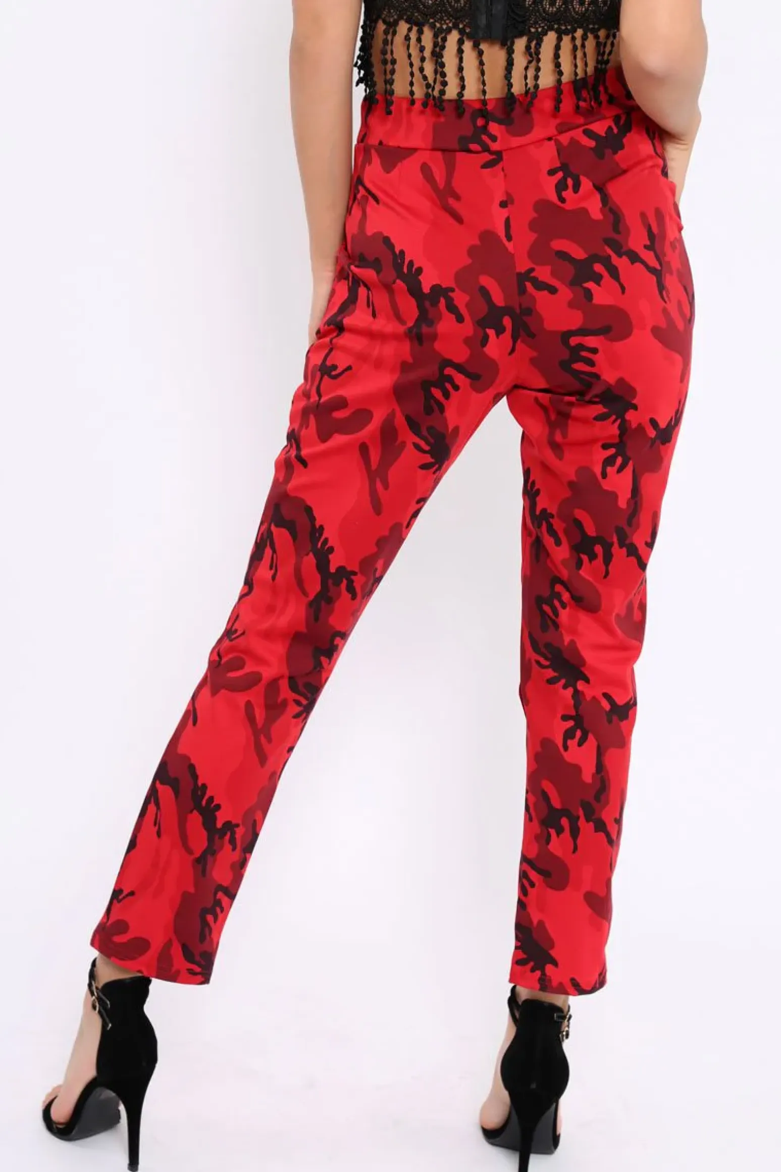 Rebellious Fashion Red Camo Print Trousers - Lyza