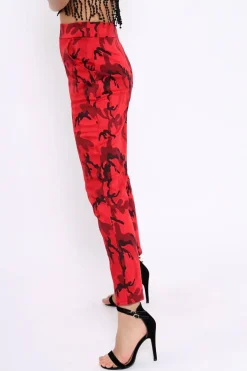 Rebellious Fashion Red Camo Print Trousers - Lyza