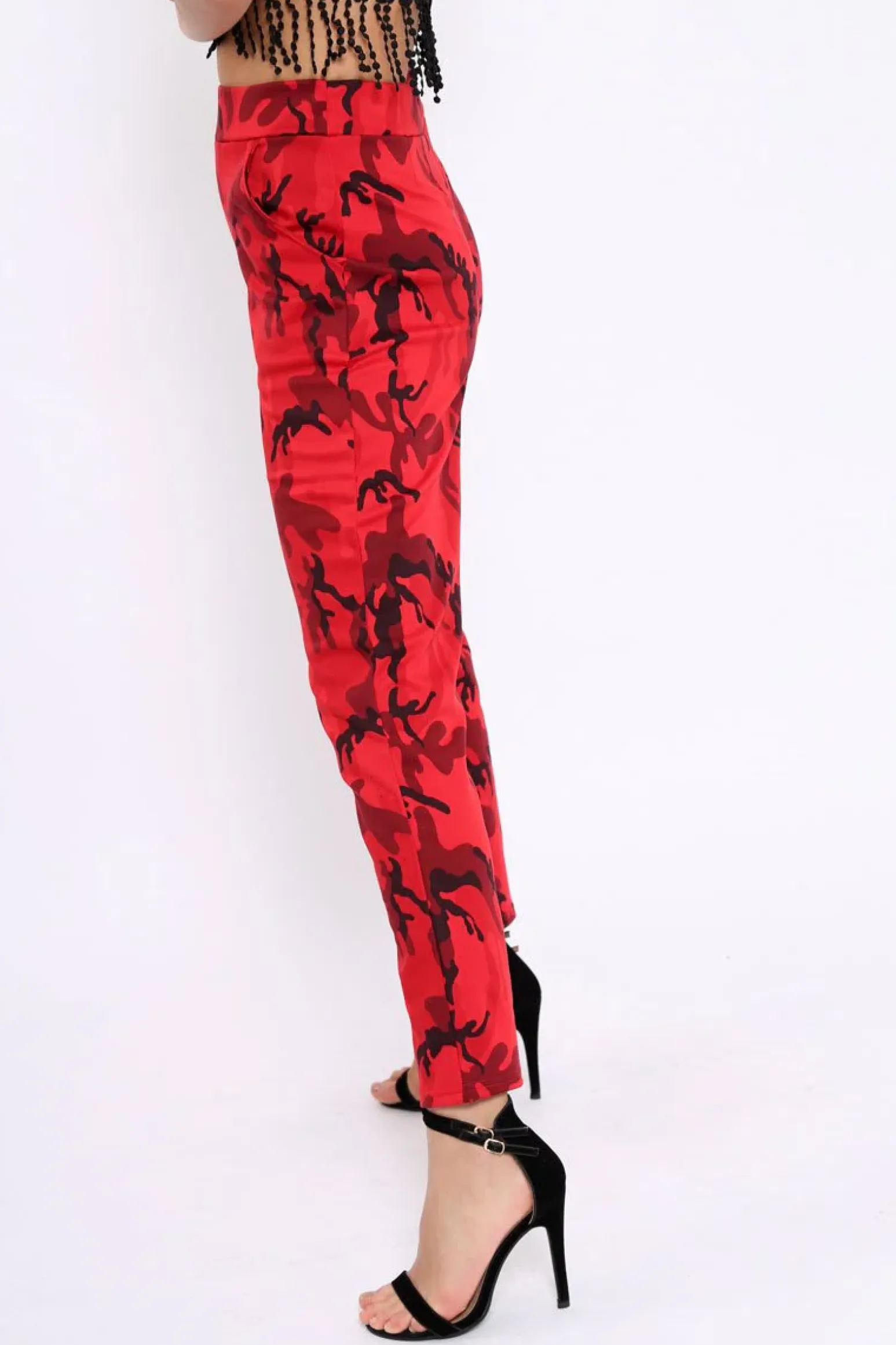 Rebellious Fashion Red Camo Print Trousers - Lyza