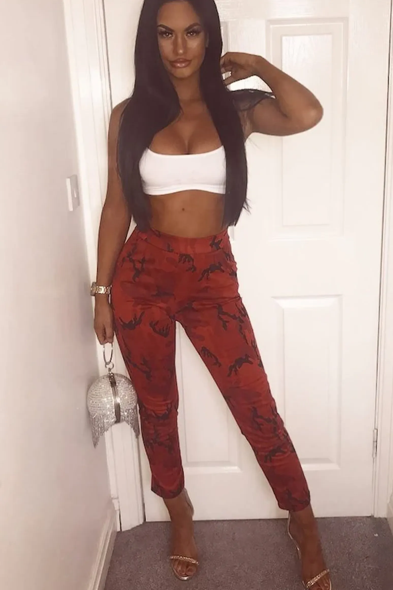 Rebellious Fashion Red Camo Print Trousers - Lyza