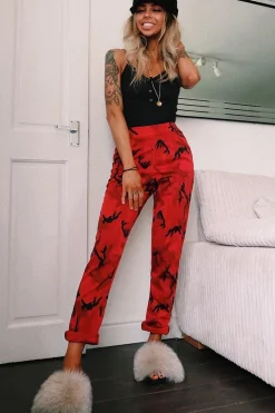 Rebellious Fashion Red Camo Print Trousers - Lyza