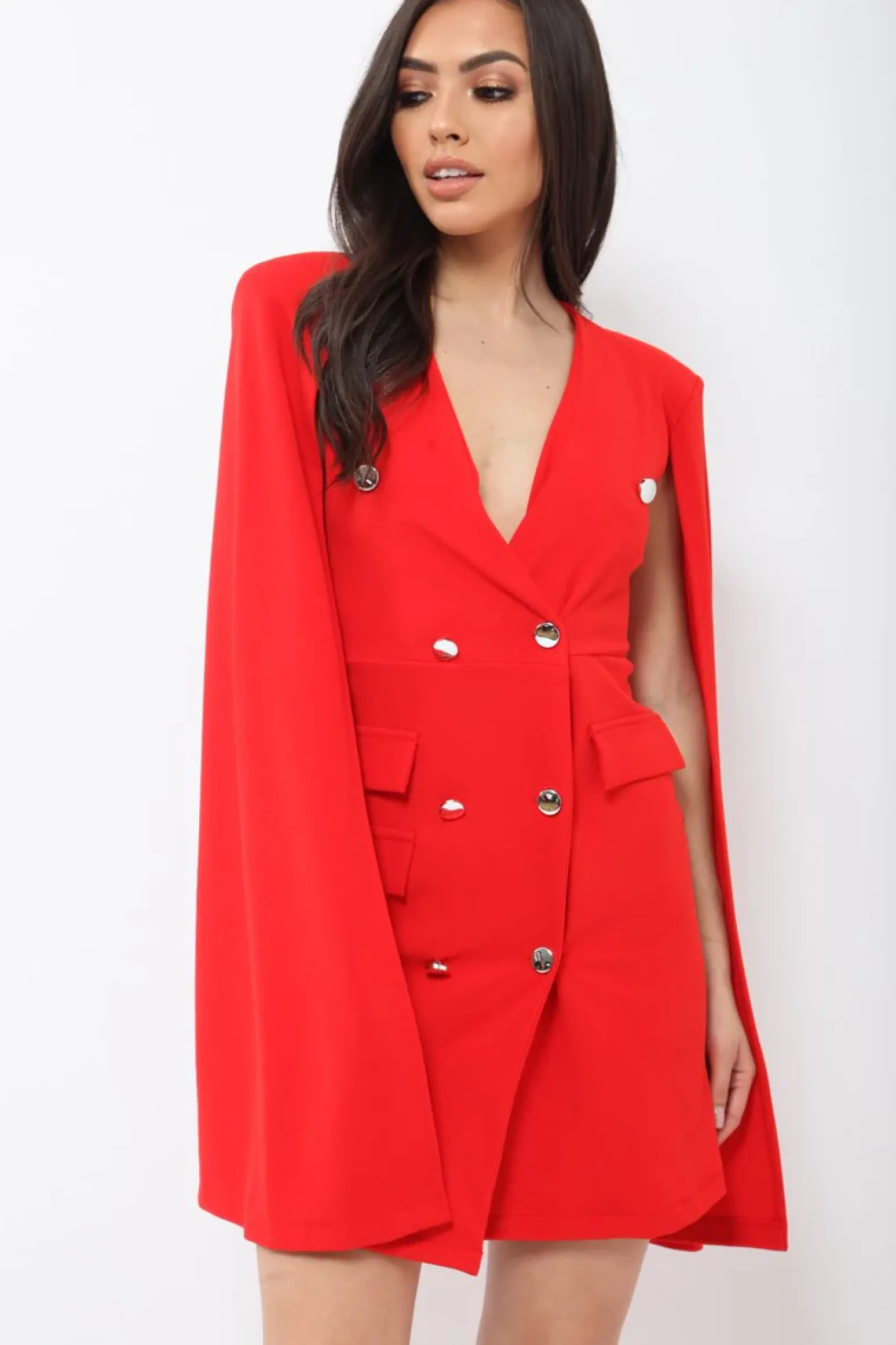 Rebellious Fashion Red Cape Style Blazer Dress - Rosy