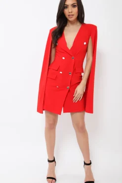 Rebellious Fashion Red Cape Style Blazer Dress - Rosy