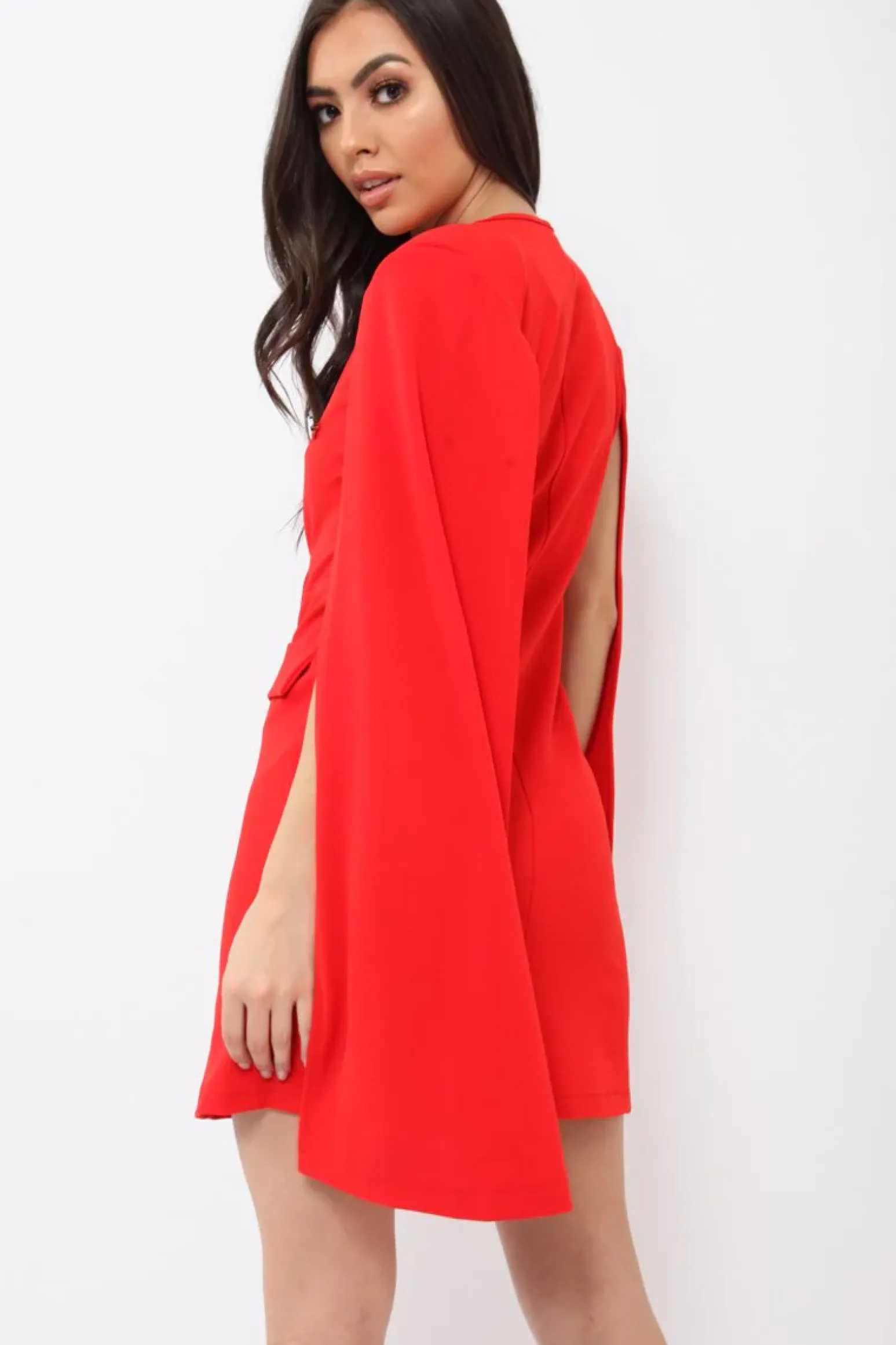 Rebellious Fashion Red Cape Style Blazer Dress - Rosy