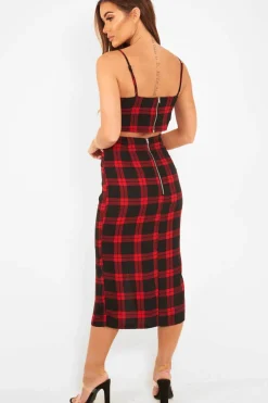 Rebellious Fashion Red Check Bralet And Midi Skirt Co-ord - Caden