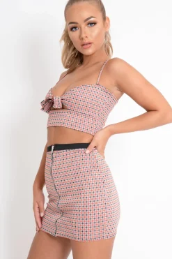 Rebellious Fashion Red Check Bralet and Skirt Co-Ord - Emileigh