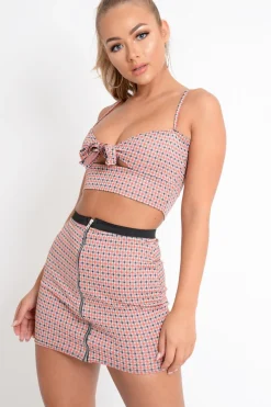Rebellious Fashion Red Check Bralet and Skirt Co-Ord - Emileigh