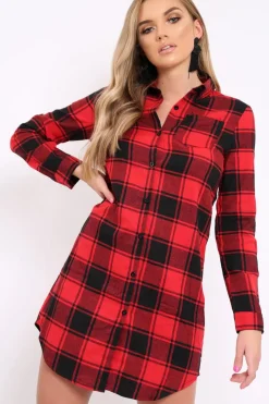 Rebellious Fashion Red Check Shirt Dress - Reagan