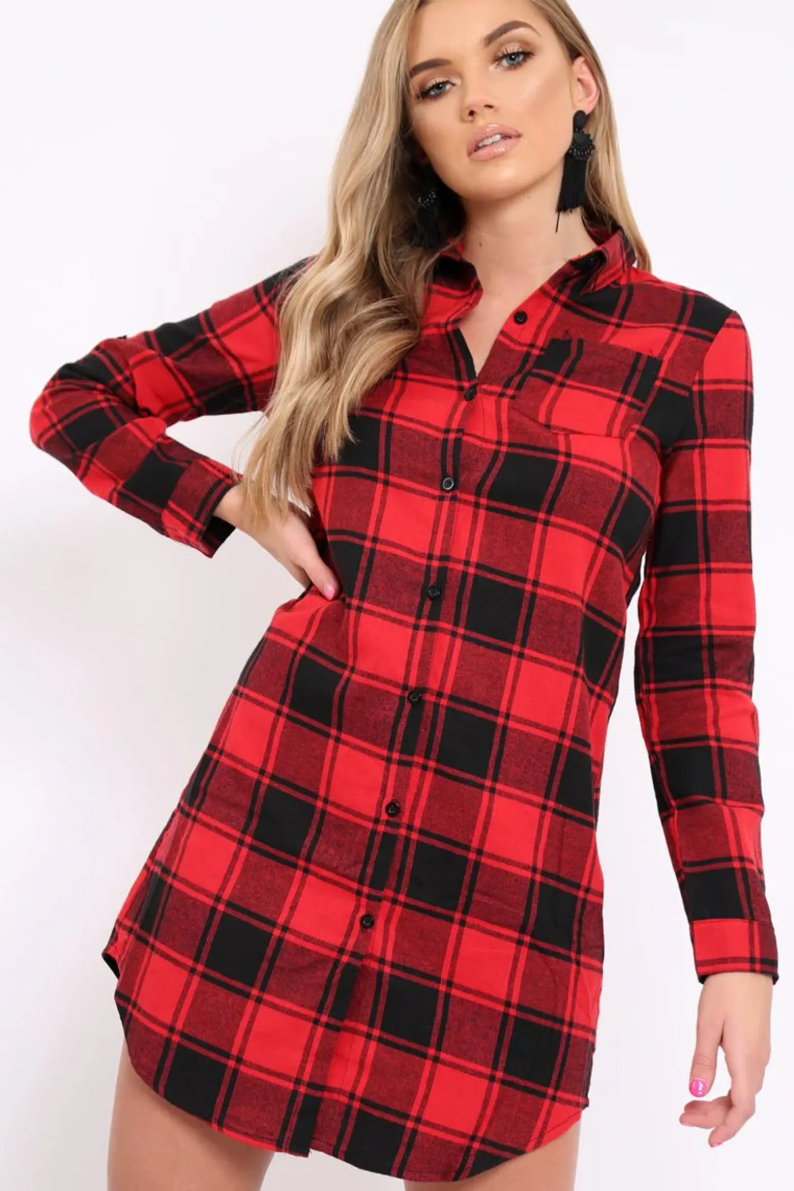 Rebellious Fashion Red Check Shirt Dress - Reagan