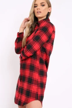 Rebellious Fashion Red Check Shirt Dress - Reagan