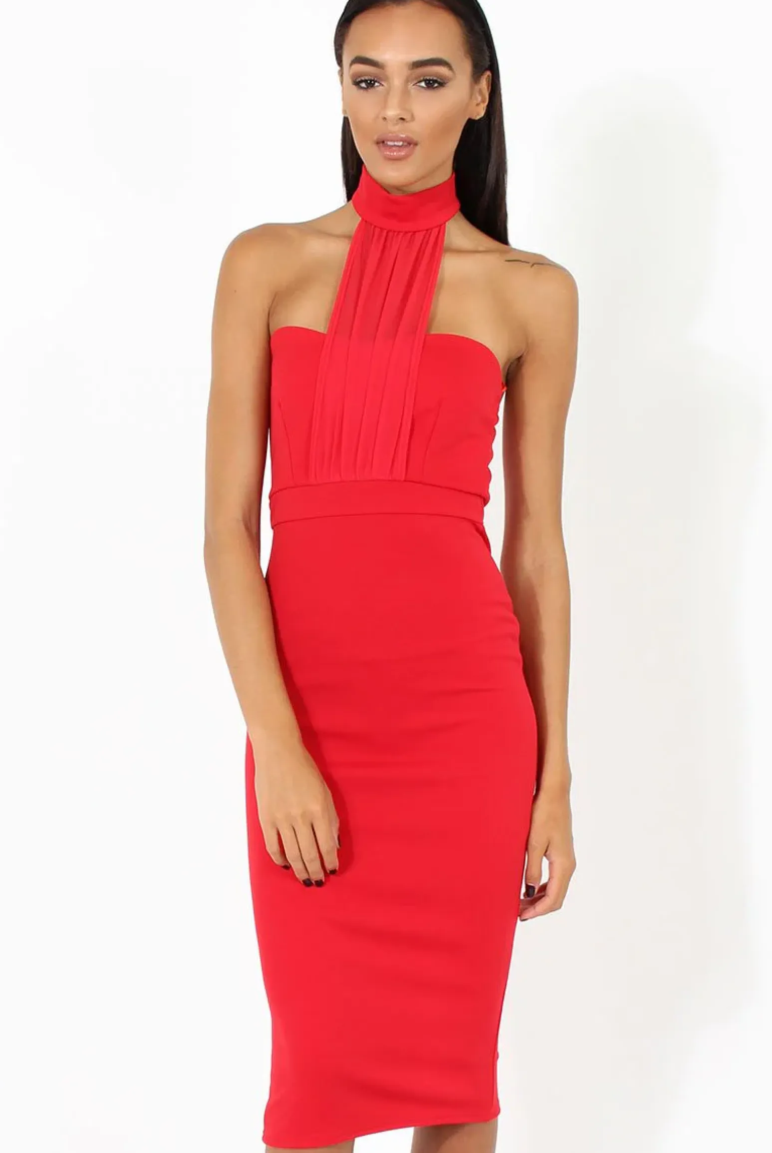 Rebellious Fashion Red Choker Bandeau Mesh Dress - Alva
