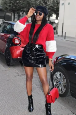 Rebellious Fashion Red Chunky Knit Fur Sleeve Jumper - Kimberly