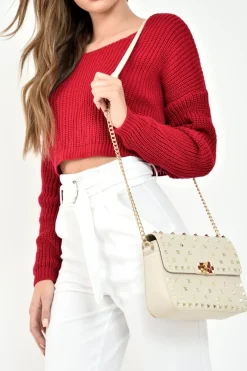 Rebellious Fashion Red Chunky Knit V Back Crop Jumper - Priscilla