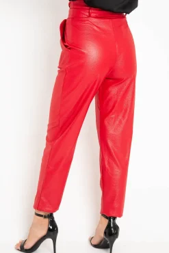 Rebellious Fashion Red Coated Belted Tapered Trousers - Reyna