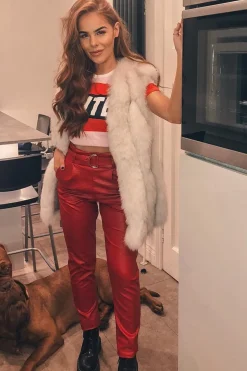Rebellious Fashion Red Coated Belted Tapered Trousers - Reyna