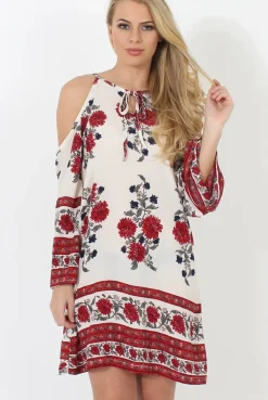 Rebellious Fashion Red Cold Shoulder Dress - Nancy