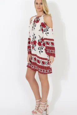 Rebellious Fashion Red Cold Shoulder Dress - Nancy