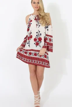 Rebellious Fashion Red Cold Shoulder Dress - Nancy