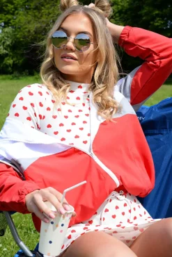 Rebellious Fashion Red Colour Block Windbreaker Jacket - Karina