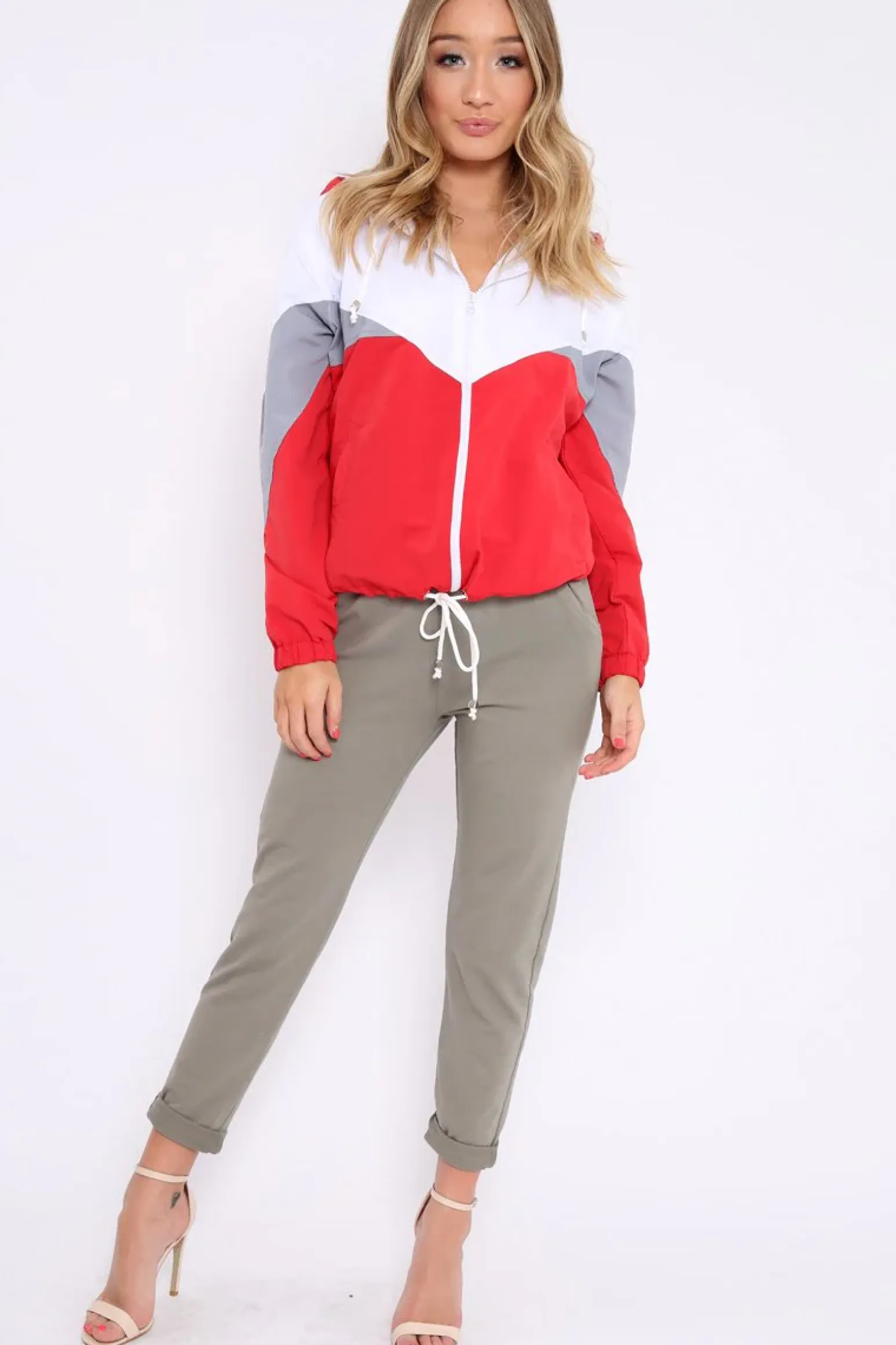 Rebellious Fashion Red Colour Block Windbreaker Jacket - Karina