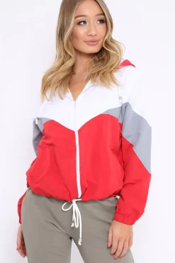 Rebellious Fashion Red Colour Block Windbreaker Jacket - Karina