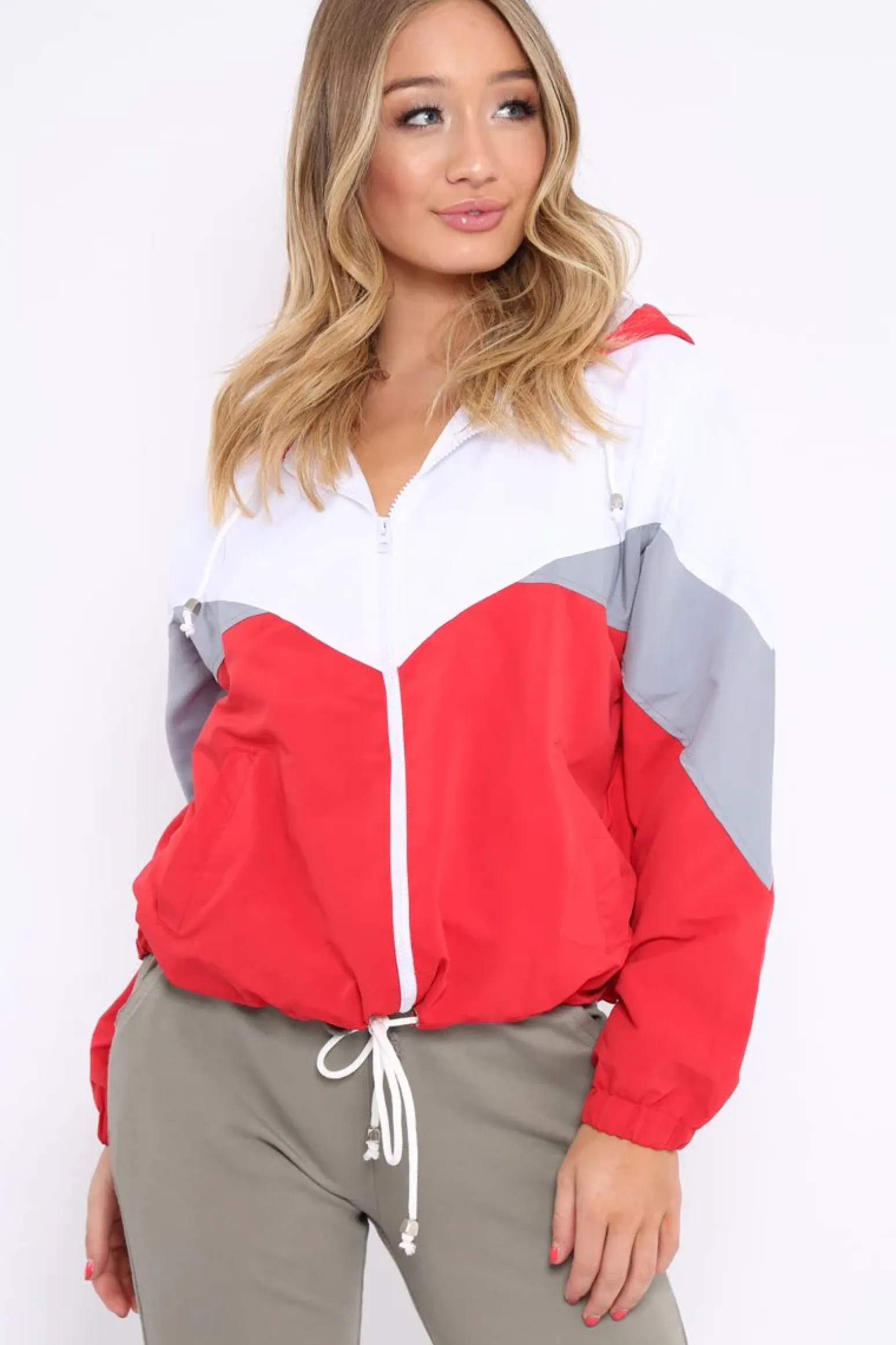 Rebellious Fashion Red Colour Block Windbreaker Jacket - Karina
