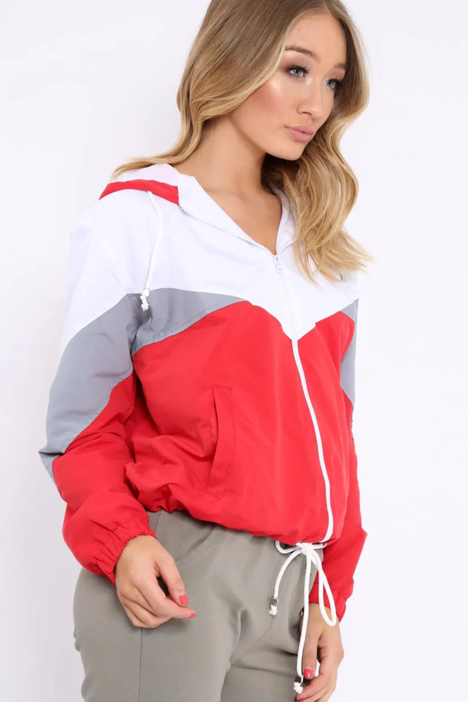 Rebellious Fashion Red Colour Block Windbreaker Jacket - Karina