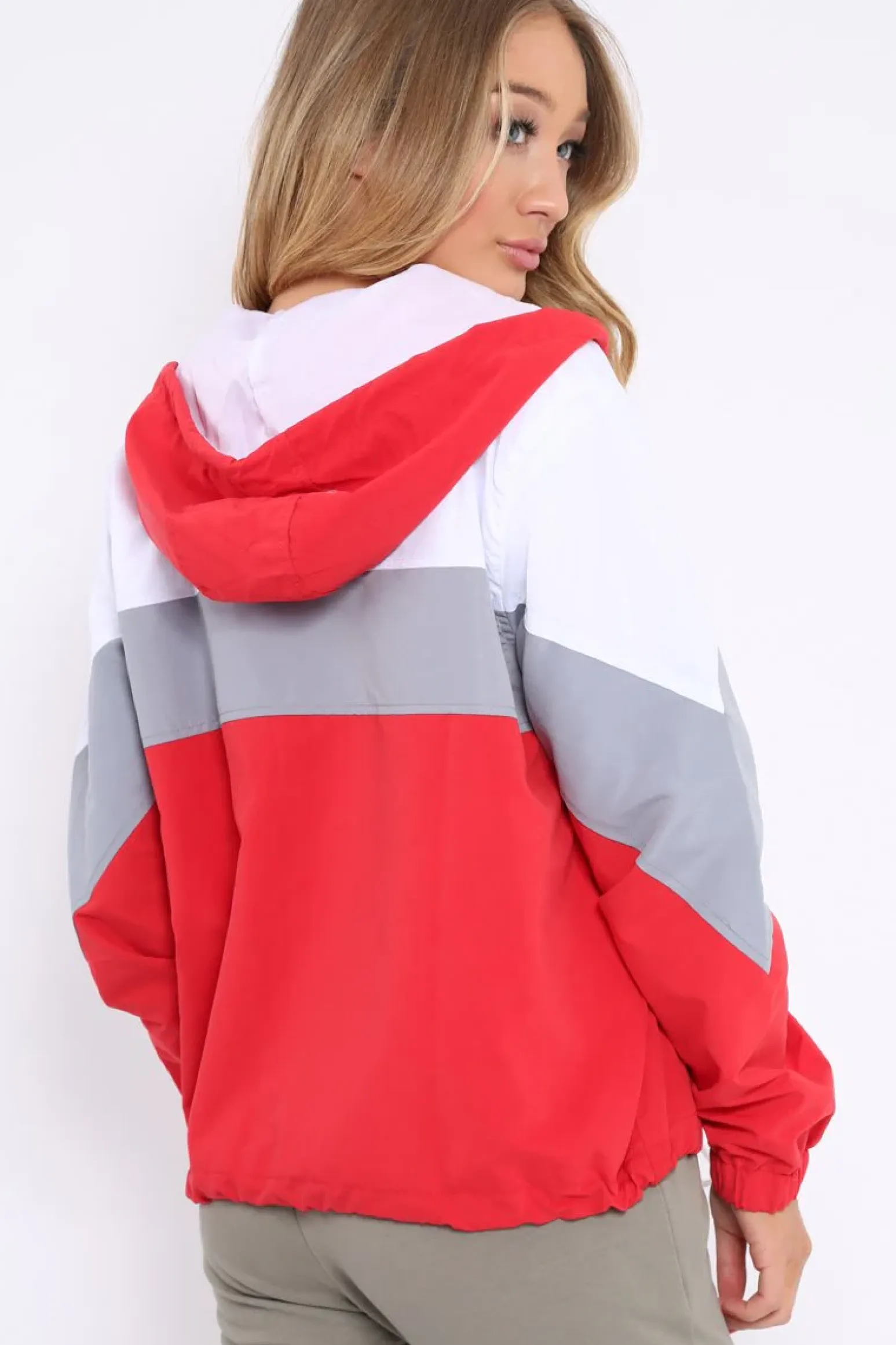 Rebellious Fashion Red Colour Block Windbreaker Jacket - Karina