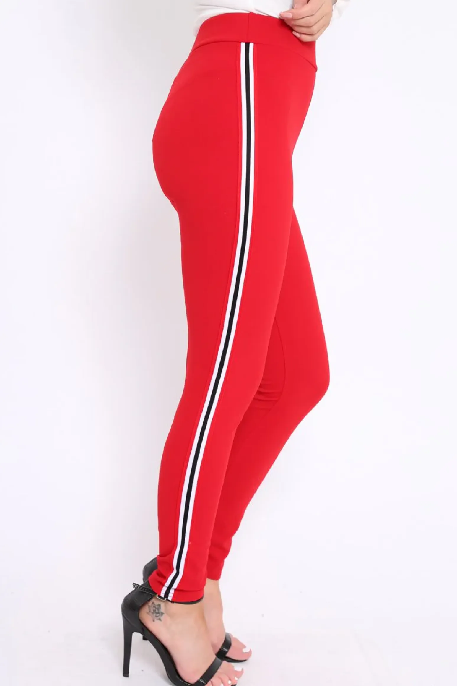 Rebellious Fashion Red Contrast Side Stripe Trousers - Arva