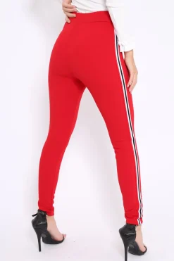 Rebellious Fashion Red Contrast Side Stripe Trousers - Arva