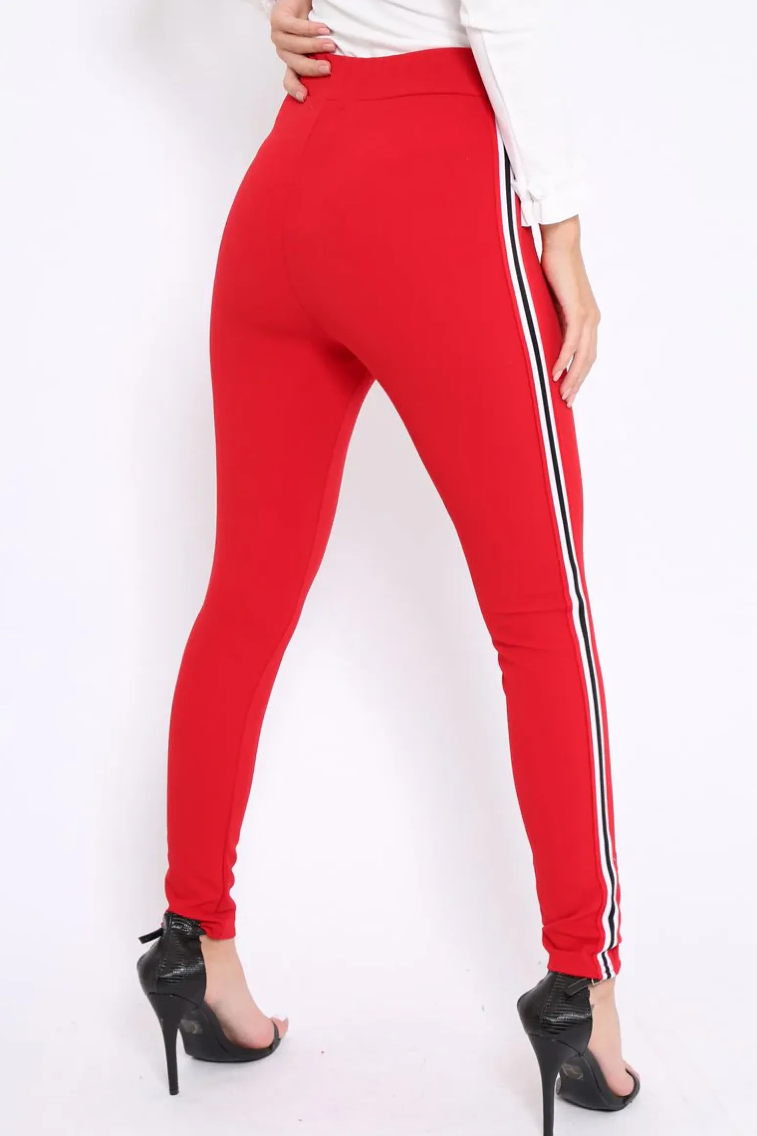 Rebellious Fashion Red Contrast Side Stripe Trousers - Arva
